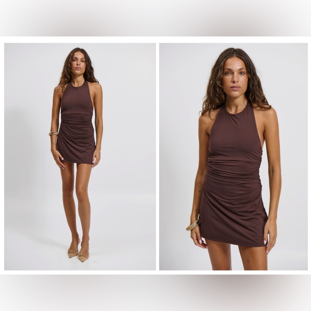 Elegant Brown Halter Dress